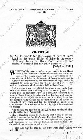 Hurst Park Race Course Act